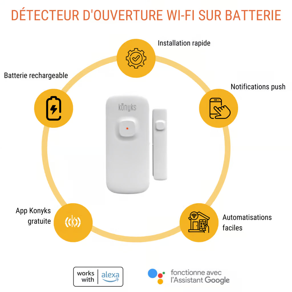KONYKS SENSO CHARGE 2 Détecteur d'ouverture Wi-Fi+BT avec Batterie