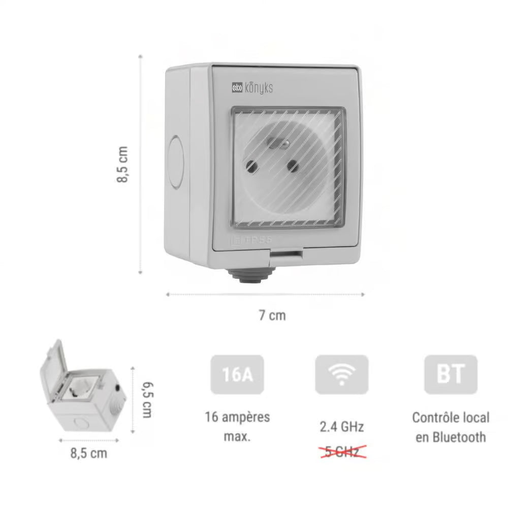 KONYKS PLUVIOSE FR-Prise électrique extérieure 16A Wi-Fi/BT/FR/IP55