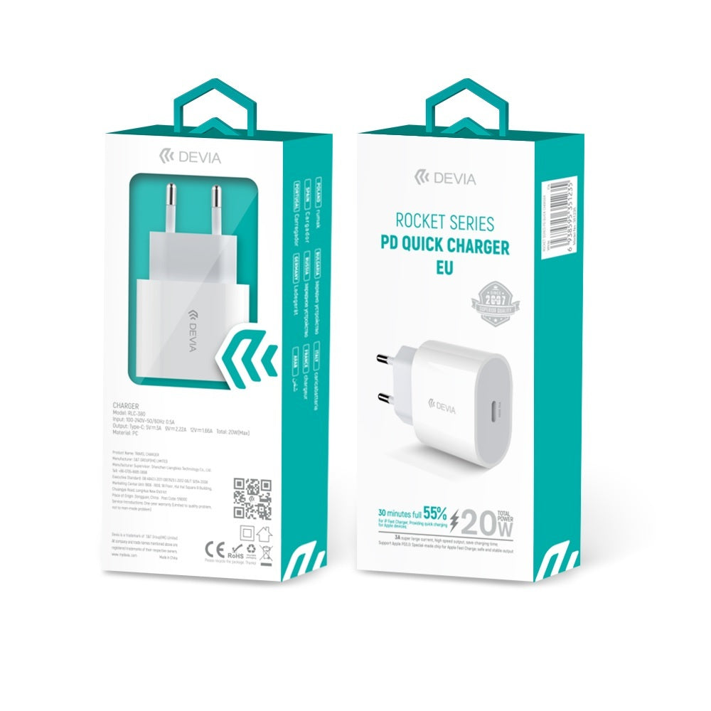 DEVIA Chargeur Secteur PD 20W Charge Rapide Rocket