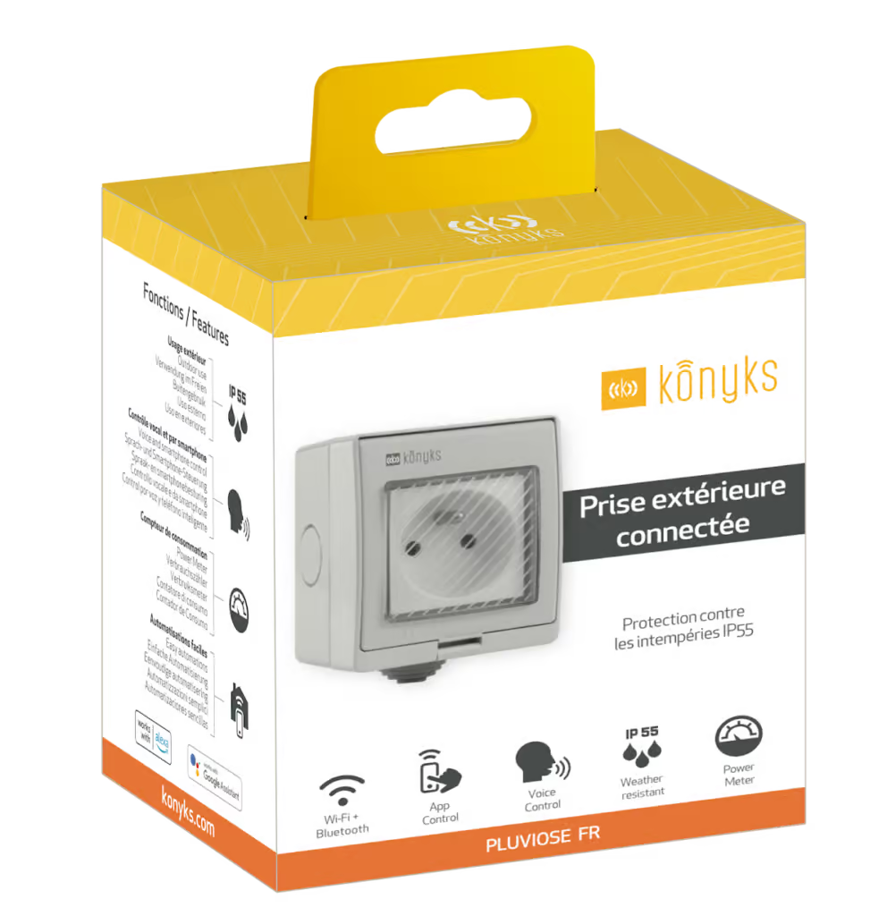 KONYKS PLUVIOSE FR-Prise électrique extérieure 16A Wi-Fi/BT/FR/IP55