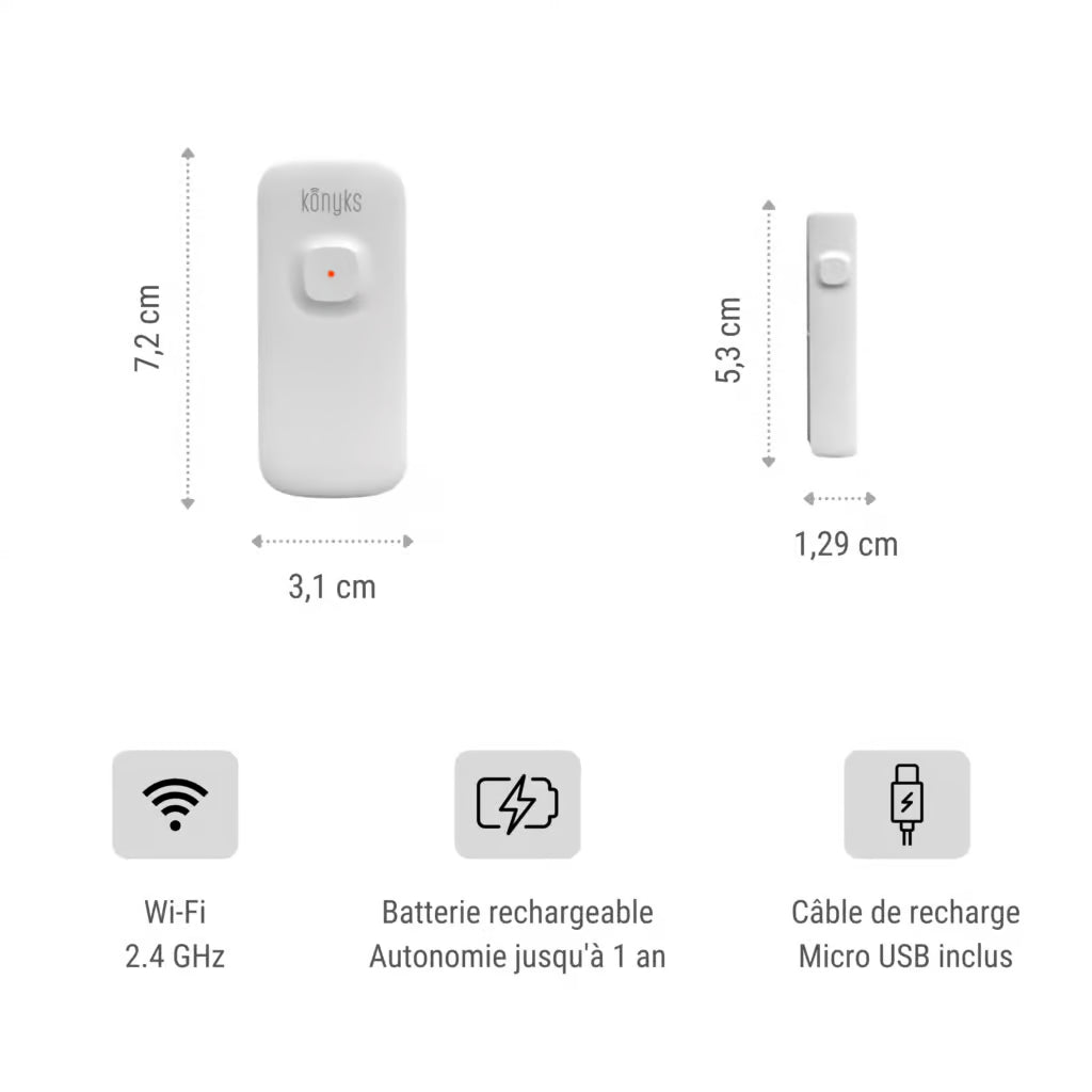 KONYKS SENSO CHARGE 2 Détecteur d'ouverture Wi-Fi+BT avec Batterie