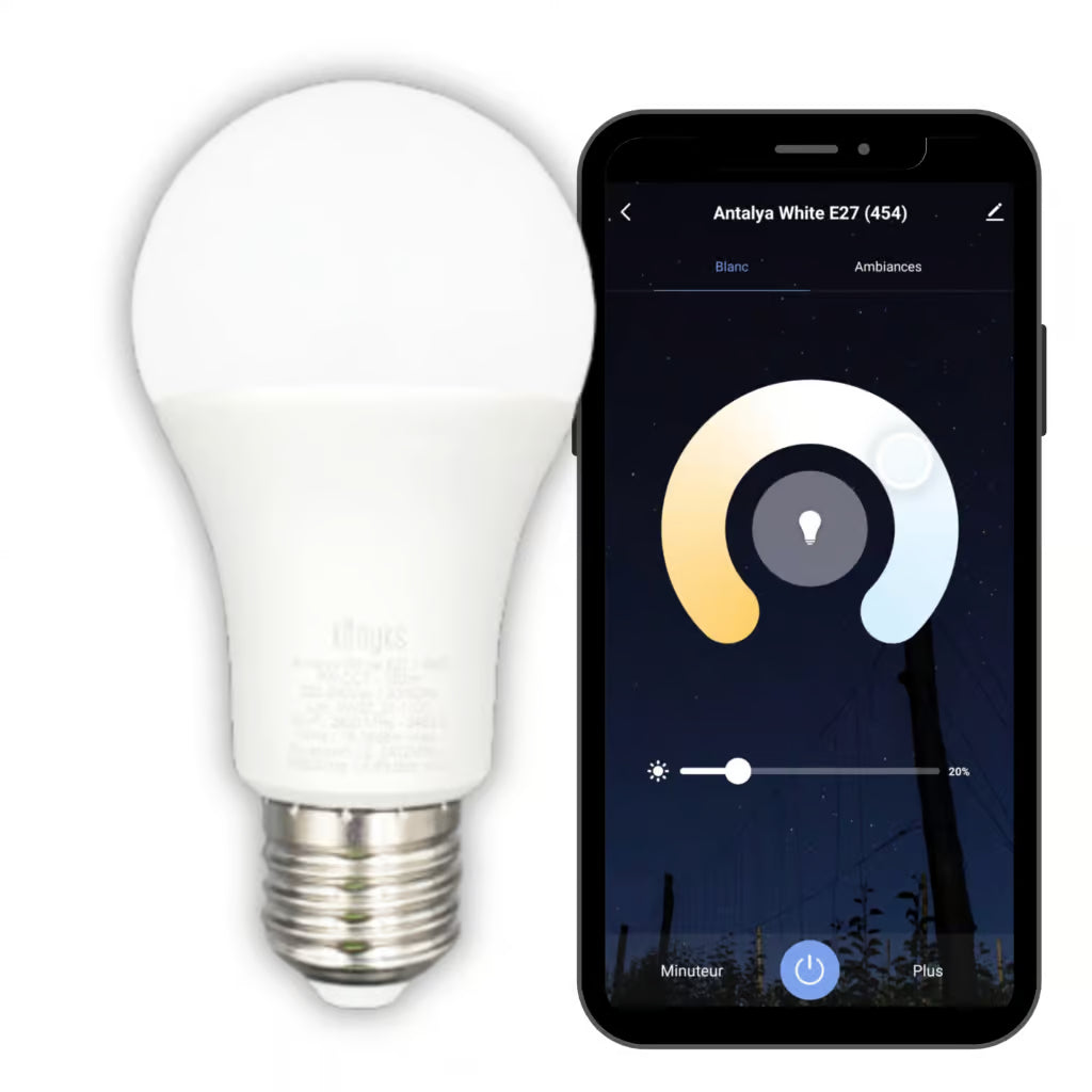 KONYKS ANTALYA WHITE E27-Ampoule E27 Wi-Fi + Bth, 9W, Blanc réglable