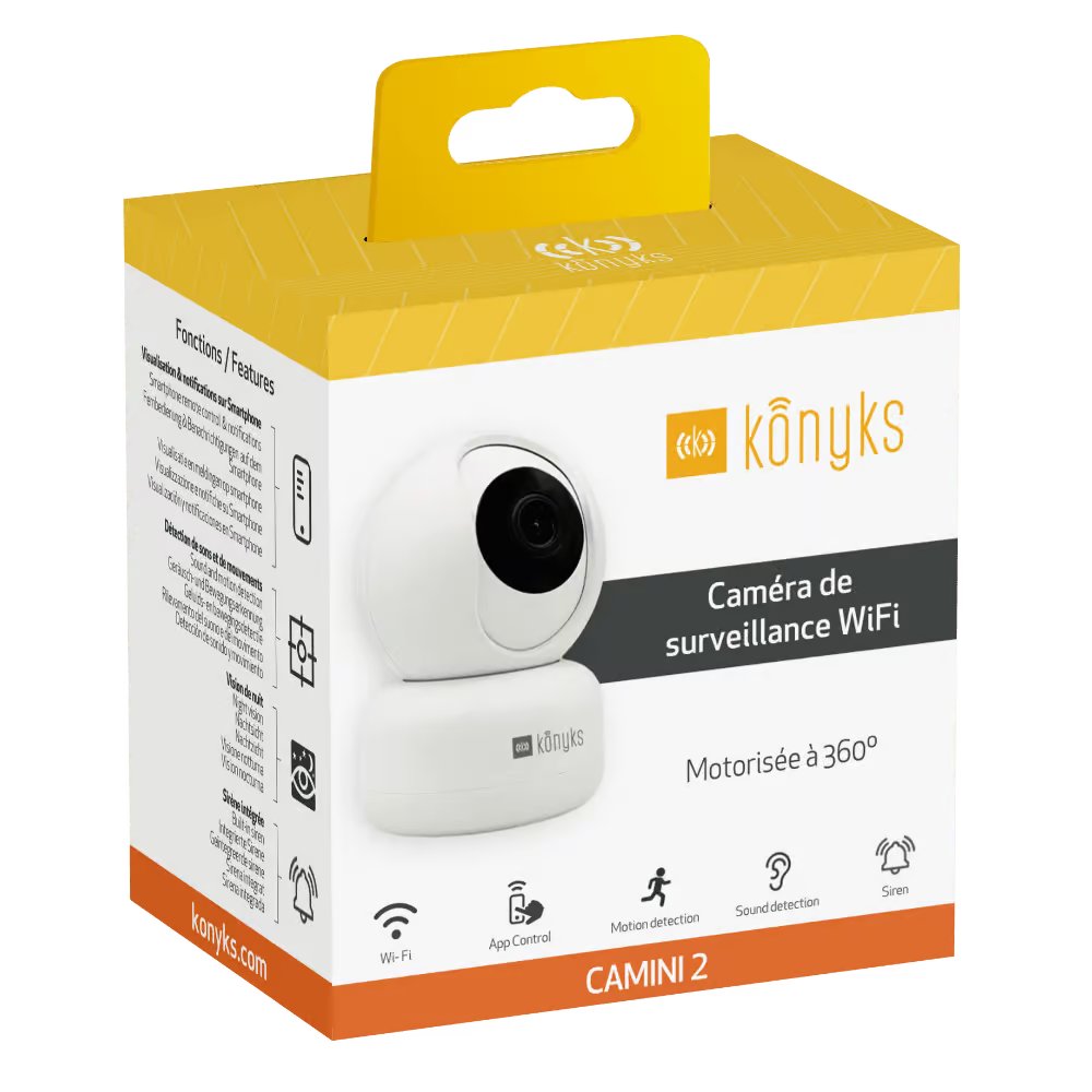 KONYKS CAMINI2-Caméra d'interieur motorisée PTZ WiFi Sirène intégré