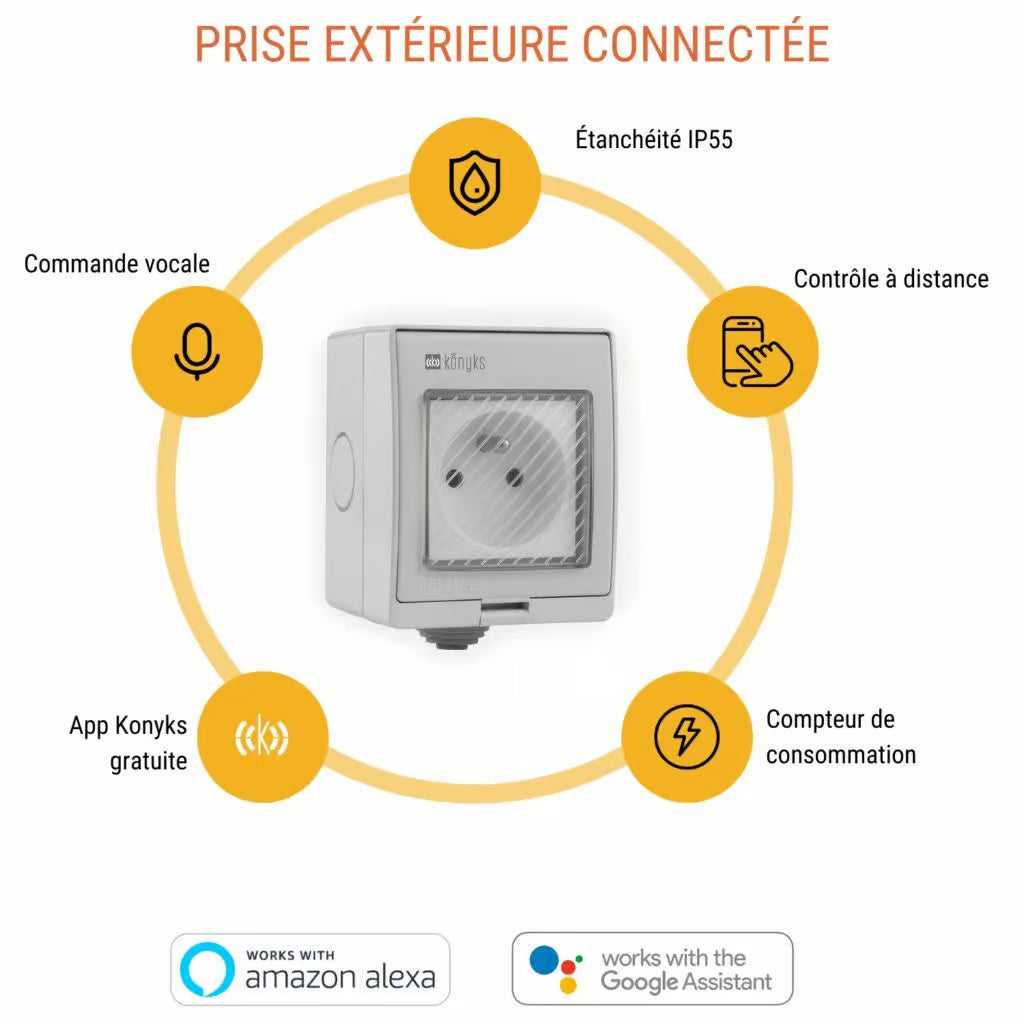 KONYKS PLUVIOSE FR-Prise électrique extérieure 16A Wi-Fi/BT/FR/IP55