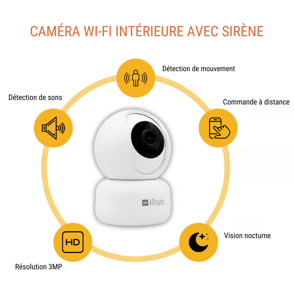 KONYKS CAMINI2-Caméra d'interieur motorisée PTZ WiFi Sirène intégré