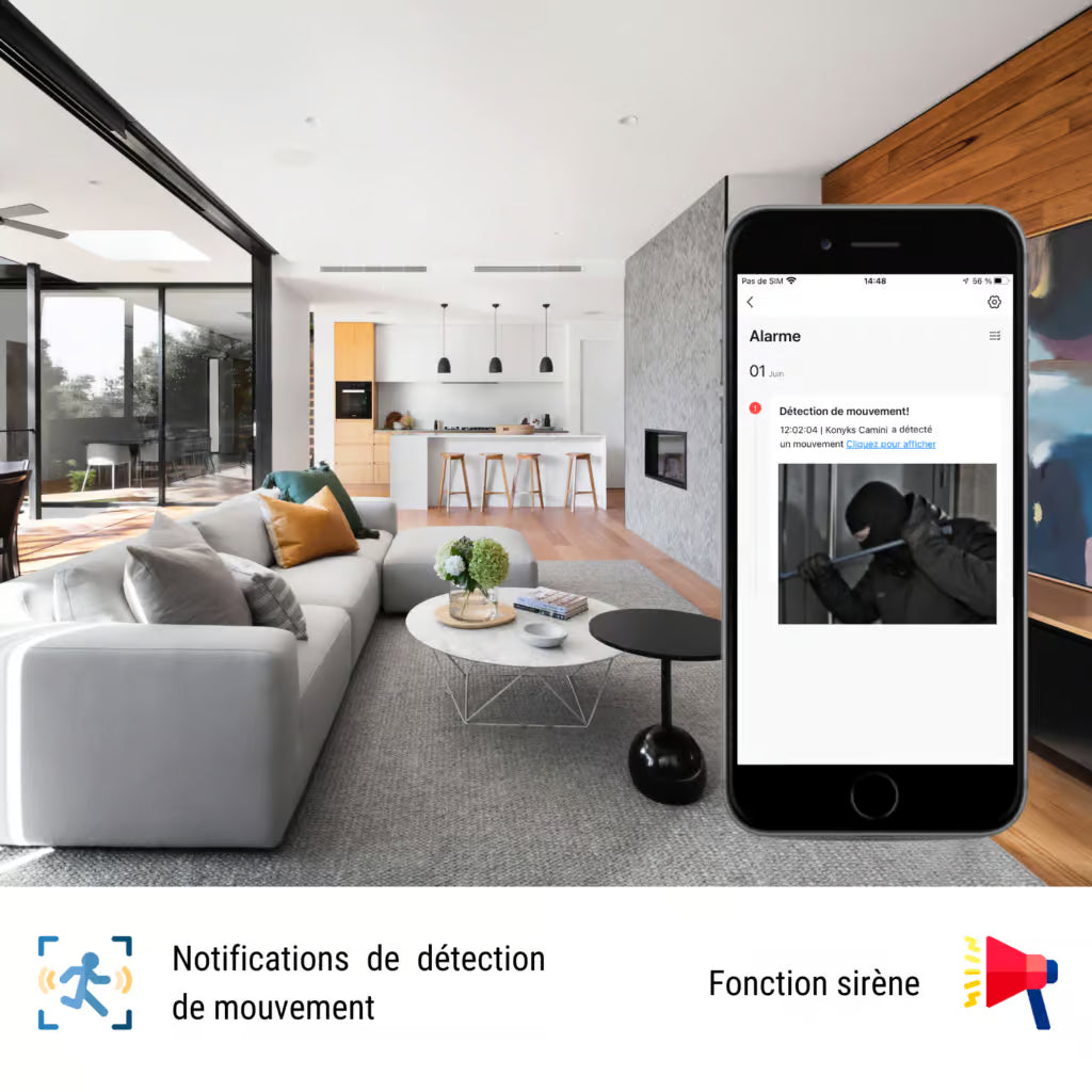 KONYKS CAMINI2-Caméra d'interieur motorisée PTZ WiFi Sirène intégré