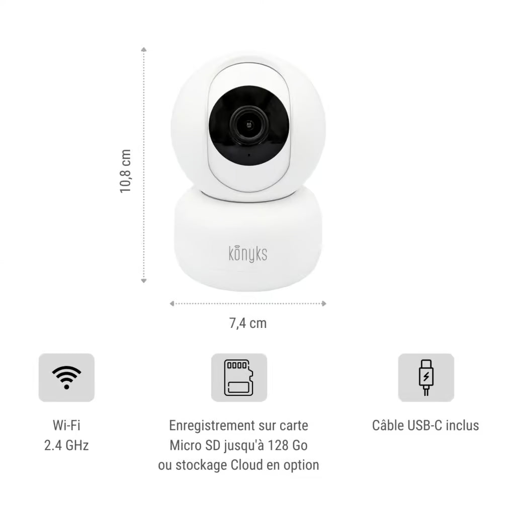 KONYKS CAMINI2-Caméra d'interieur motorisée PTZ WiFi Sirène intégré