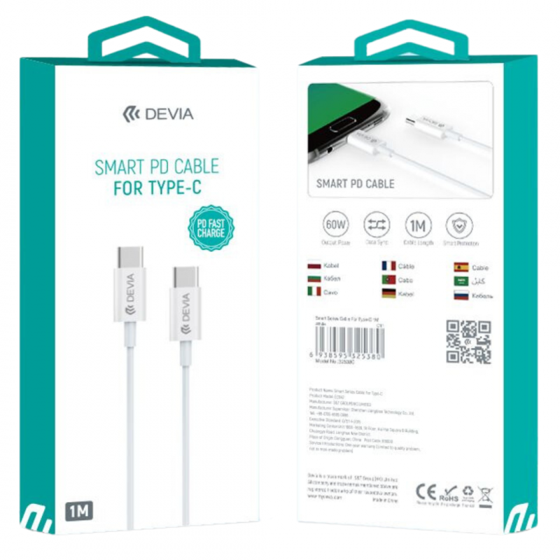 DEVIA Smart Series PD  Cable For  Type-C (20V 3A  60W 1M )