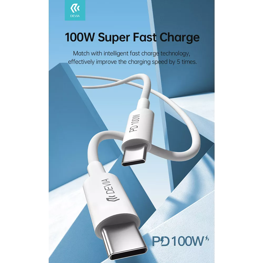 DEVIA Câble USB-C/C PD 100W 5A 1.5M Smart * Blanc