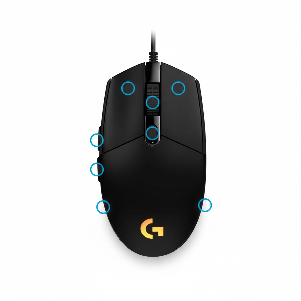 Logitech G203 LIGHTSYNC - vue dessus boutons programmables