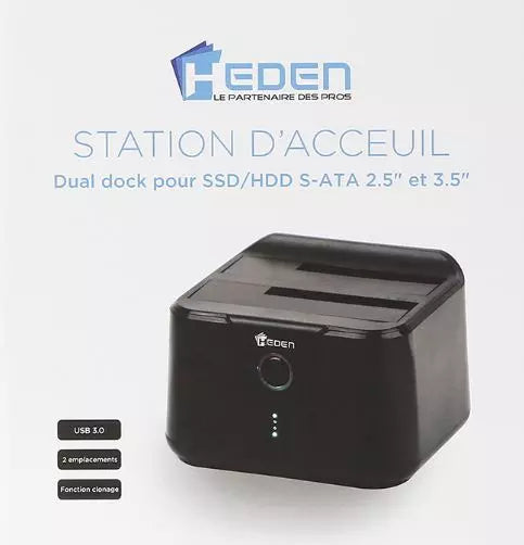 DUAL DOCK HEDEN pour 2 disques SATA 3,5''/2,5'' USB3.0 +Clonage
