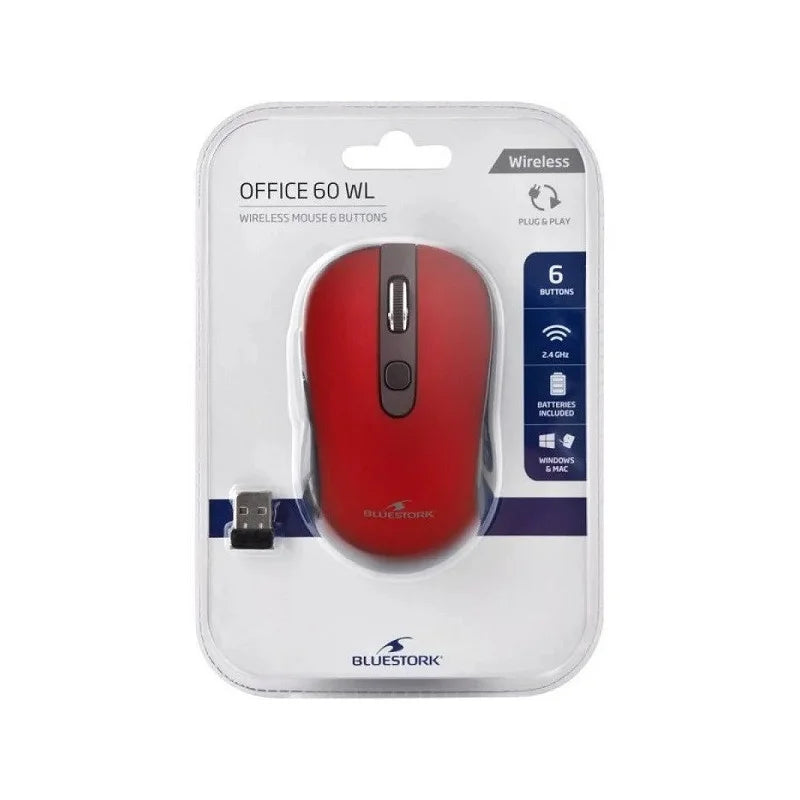 BLUESTORK M-WL-OFFICE60 SOURIS 2.4Ghz 6 BOUTONS s/fil Rouge